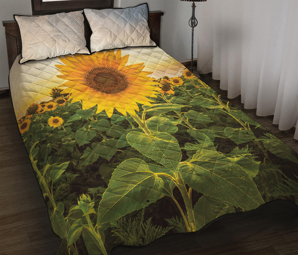 Sunflower Landscape Print Quilt Bed Set