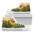 Sunflower Landscape Print White High Top Sneakers