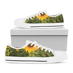 Sunflower Landscape Print White Low Top Shoes