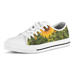 Sunflower Landscape Print White Low Top Shoes