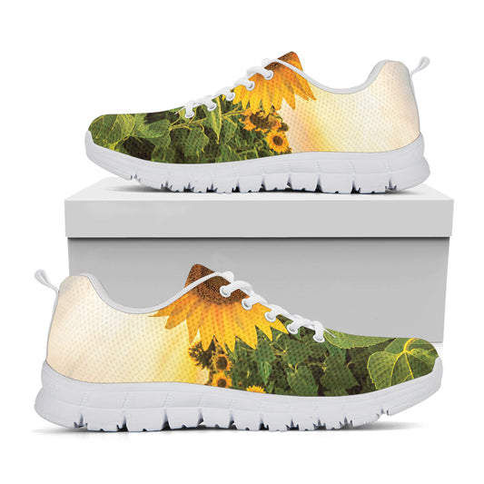 Sunflower Landscape Print White Sneakers