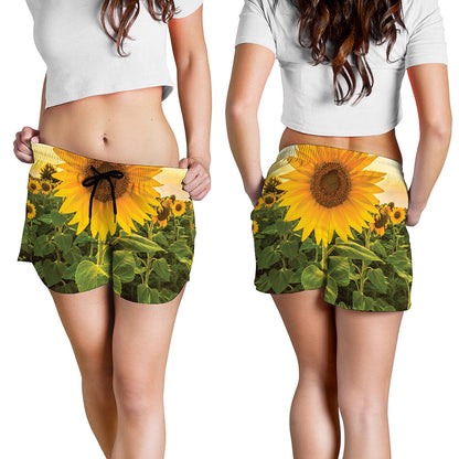 Sunflower Landscape Print Women's Shorts