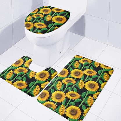 Sunflower Pattern Print 3 Piece Bath Mat Set