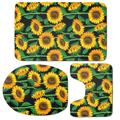 Sunflower Pattern Print 3 Piece Bath Mat Set