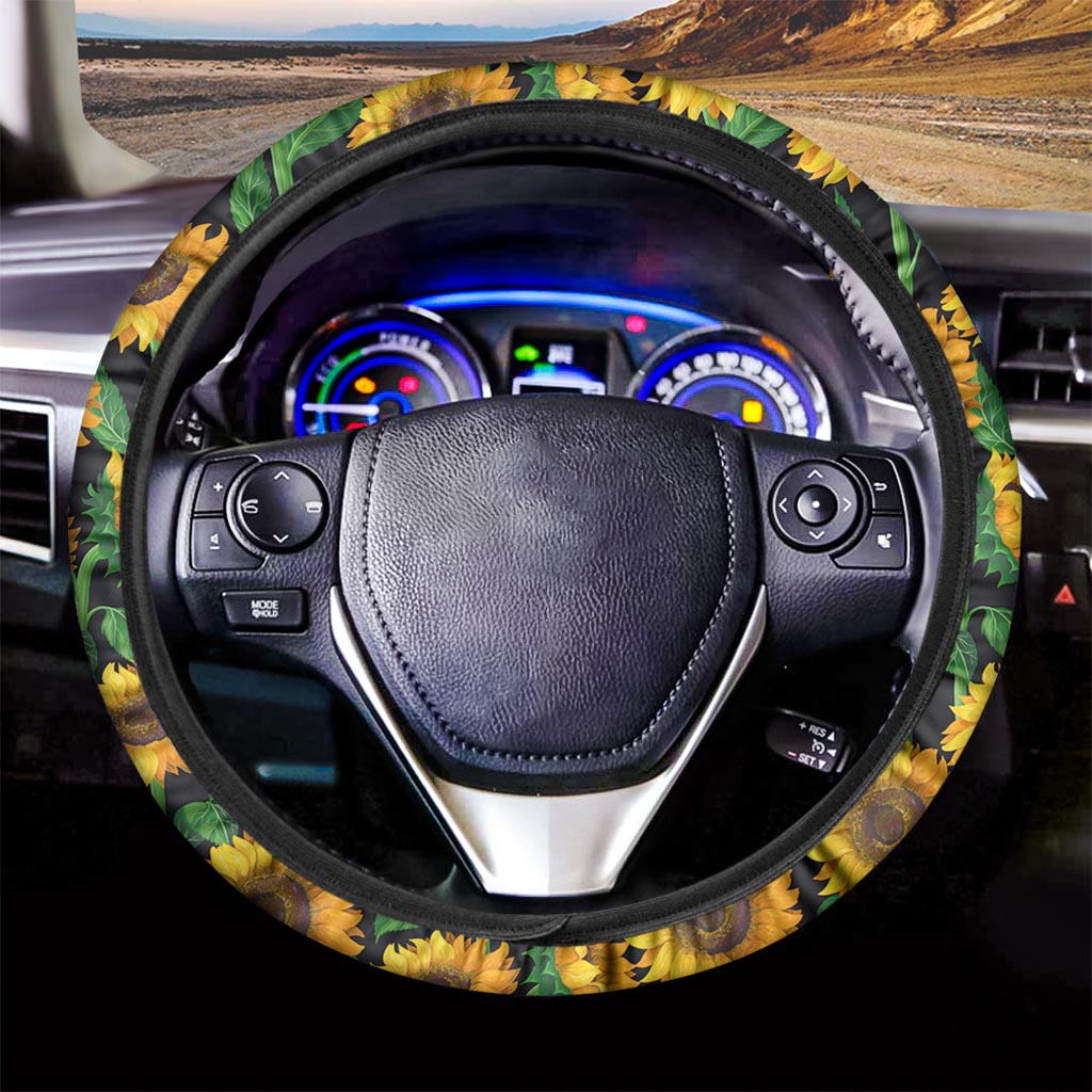 Sunflower Pattern Print Car Steering Wheel Cover