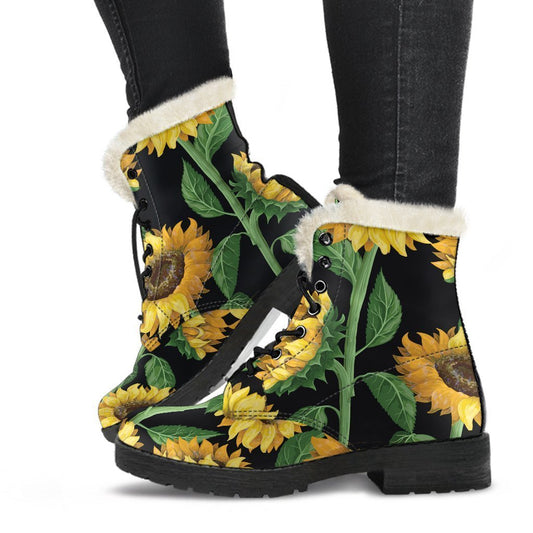Sunflower Pattern Print Comfy Boots GearFrost