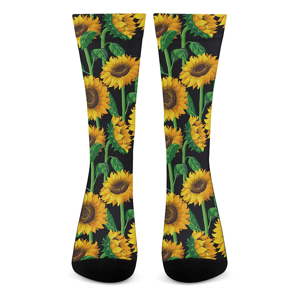 Sunflower Pattern Print Crew Socks