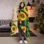 Sunflower Pattern Print Hooded Blanket