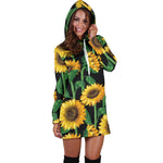 Sunflower Pattern Print Hoodie Dress GearFrost