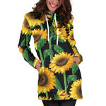Sunflower Pattern Print Hoodie Dress GearFrost