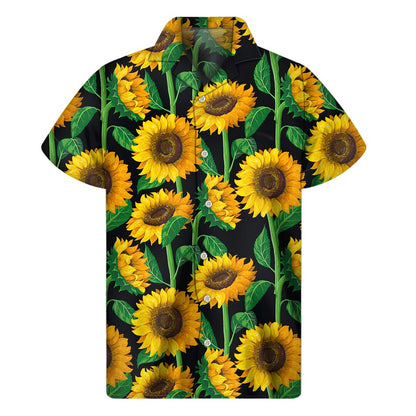 Sunflower Pattern Print Men's Short Sleeve Shirt