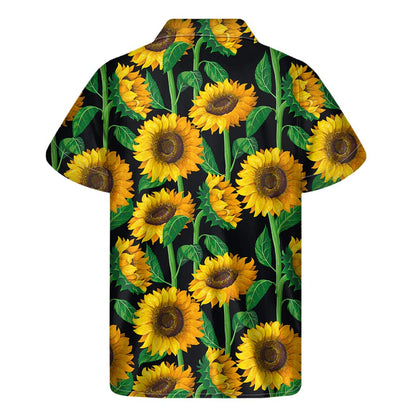 Sunflower Pattern Print Men's Short Sleeve Shirt