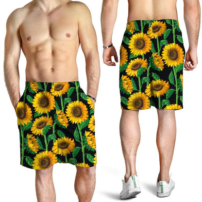 Sunflower Pattern Print Men's Shorts