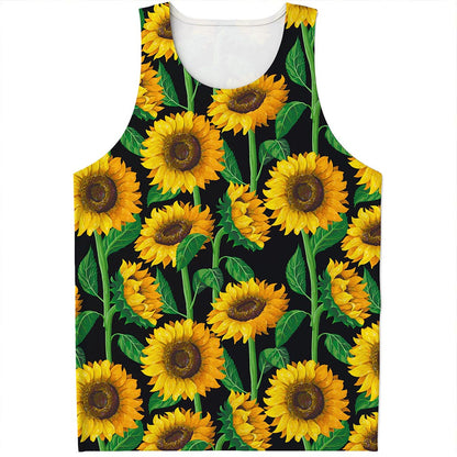 Sunflower Pattern Print Men's Tank Top