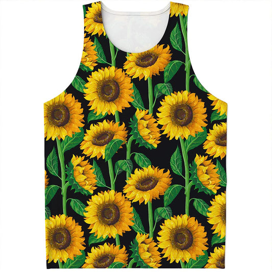 Sunflower Pattern Print Men's Tank Top