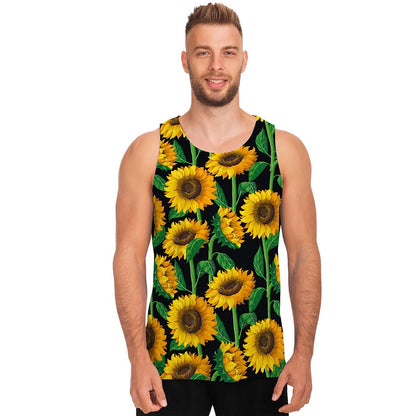 Sunflower Pattern Print Men's Tank Top
