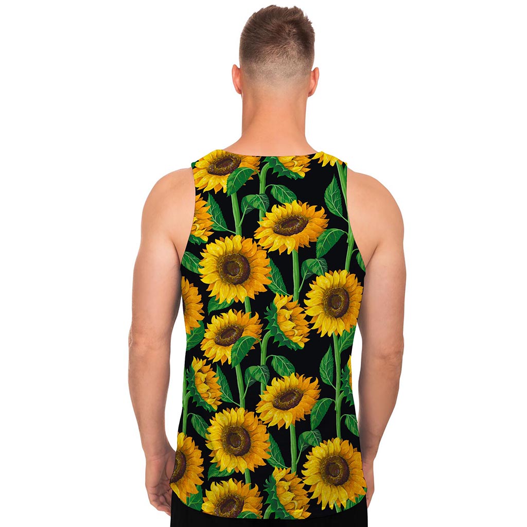 Sunflower Pattern Print Men's Tank Top