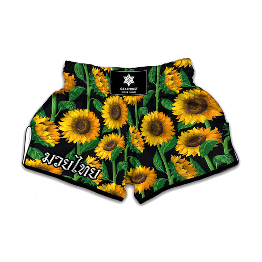 Sunflower Pattern Print Muay Thai Boxing Shorts