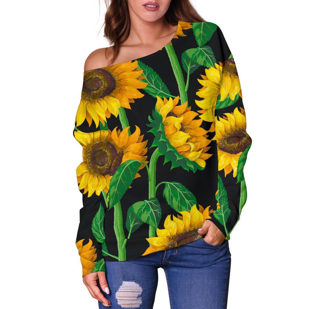 Sunflower Pattern Print Off Shoulder Sweatshirt GearFrost