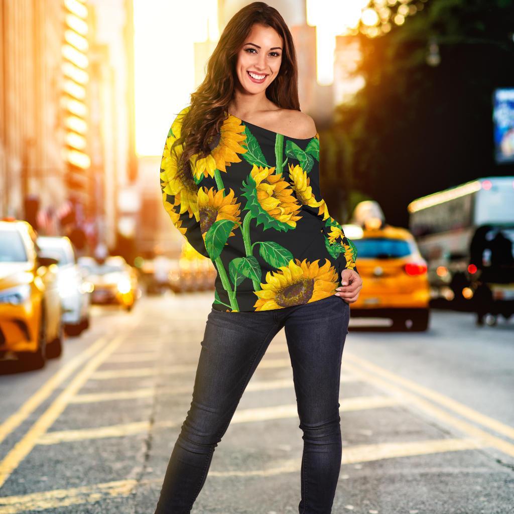 Sunflower Pattern Print Off Shoulder Sweatshirt GearFrost