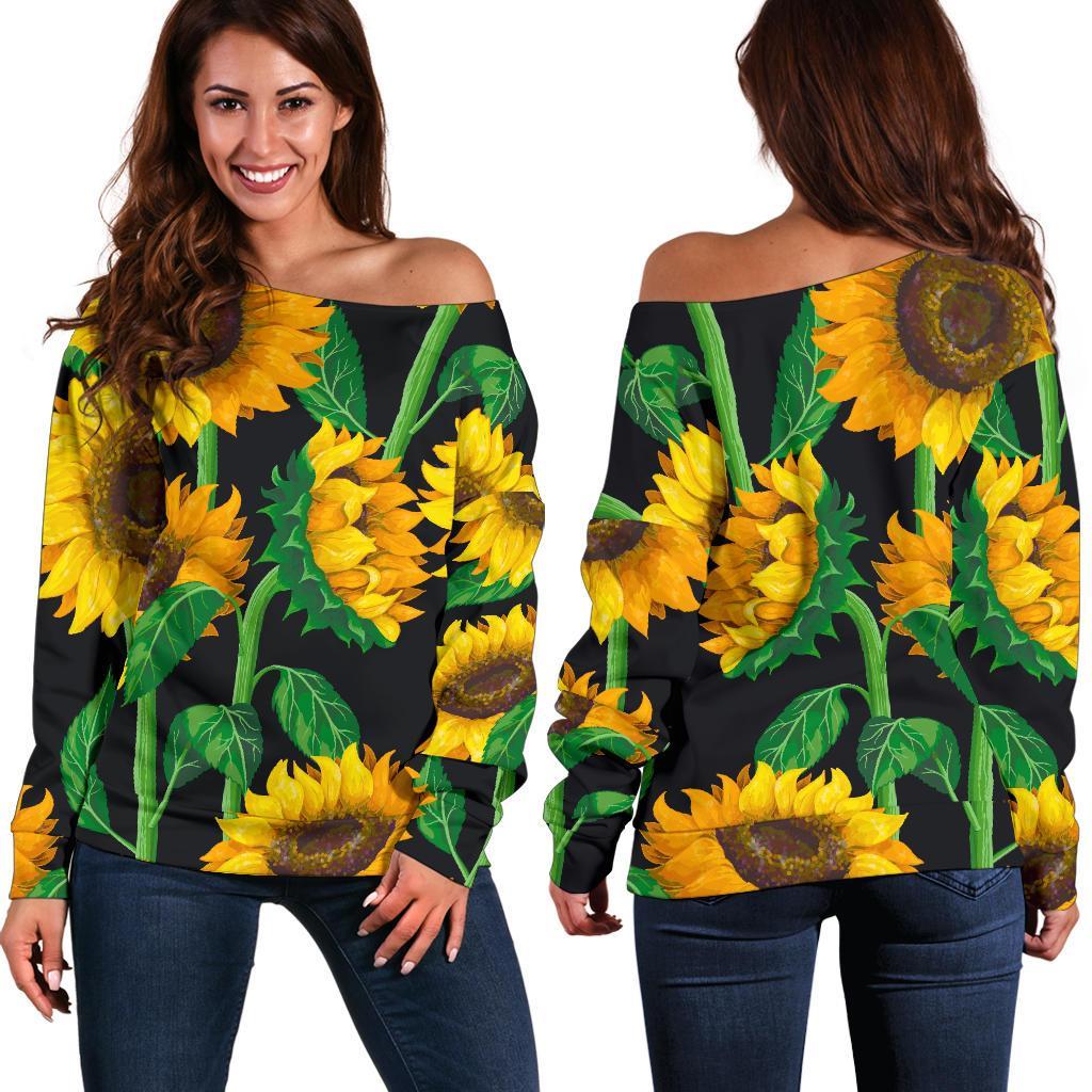 Sunflower Pattern Print Off Shoulder Sweatshirt GearFrost