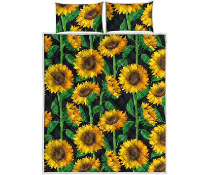 Sunflower Pattern Print Quilt Bed Set