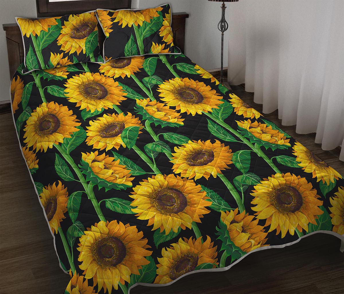 Sunflower Pattern Print Quilt Bed Set
