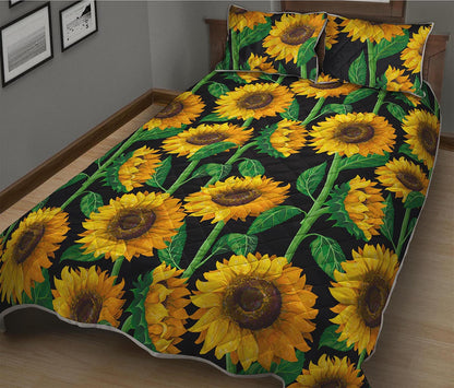 Sunflower Pattern Print Quilt Bed Set