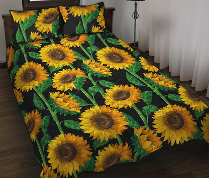 Sunflower Pattern Print Quilt Bed Set