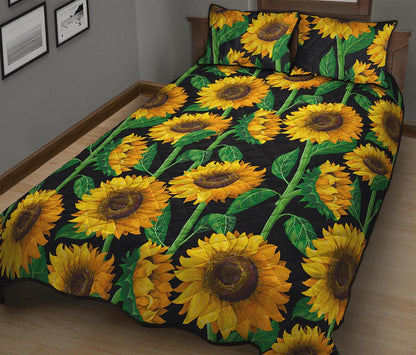 Sunflower Pattern Print Quilt Bed Set