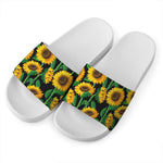 Sunflower Pattern Print White Slide Sandals
