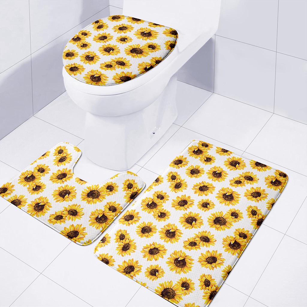Sunflower Polka Dot Pattern Print 3 Piece Bath Mat Set