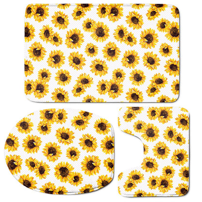 Sunflower Polka Dot Pattern Print 3 Piece Bath Mat Set