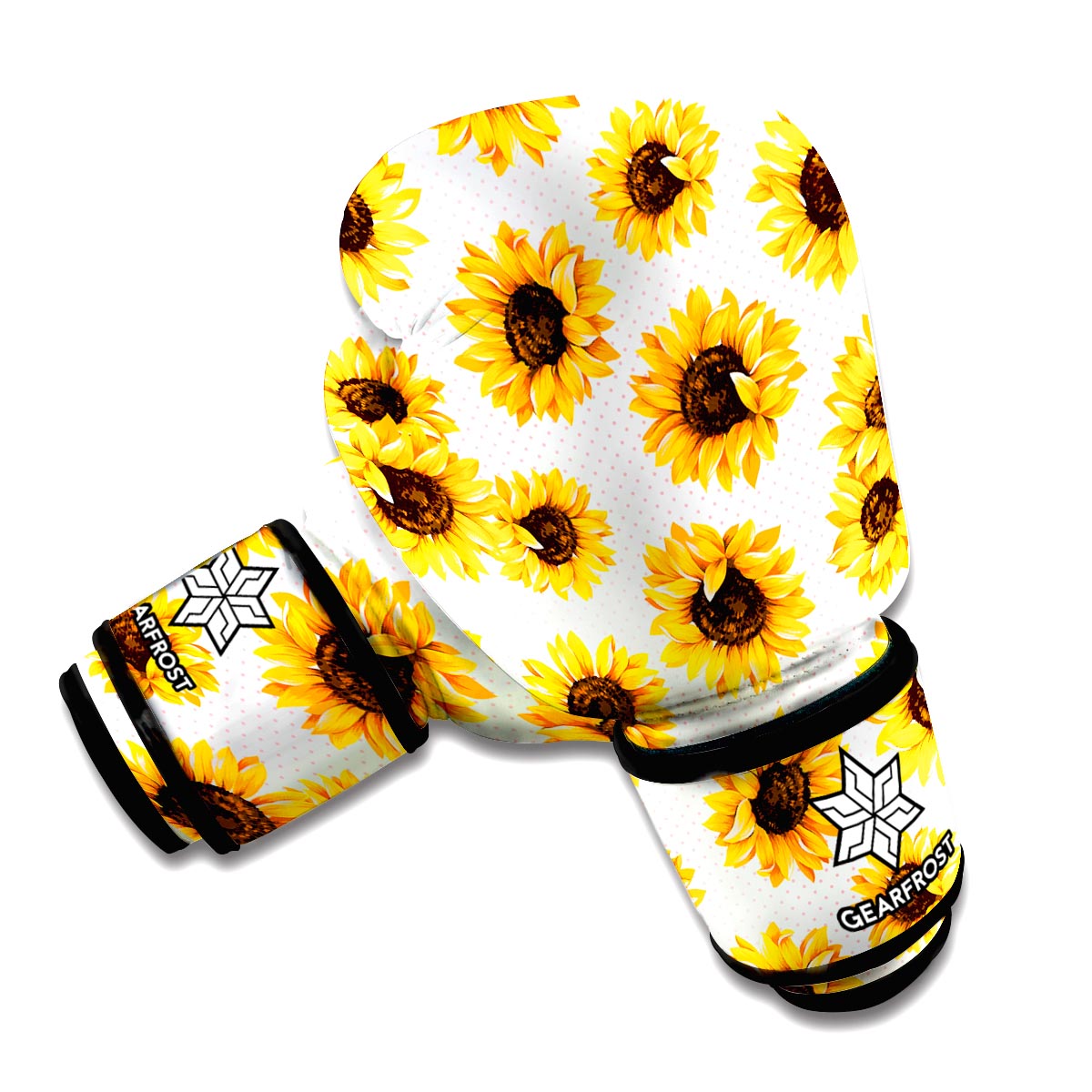 Sunflower Polka Dot Pattern Print Boxing Gloves