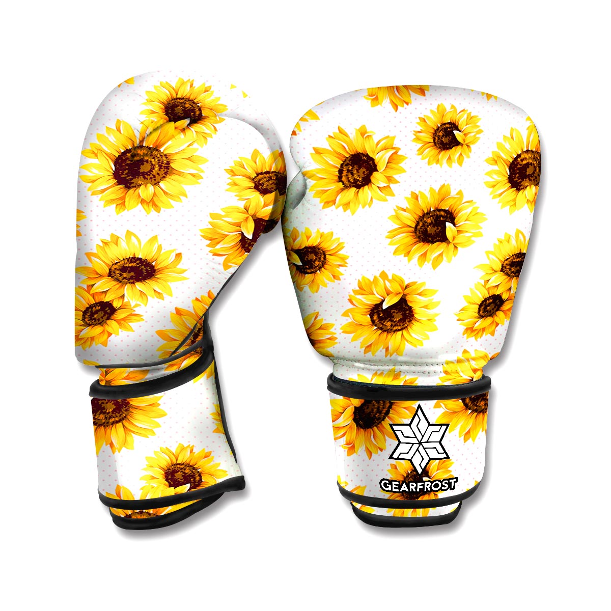 Sunflower Polka Dot Pattern Print Boxing Gloves