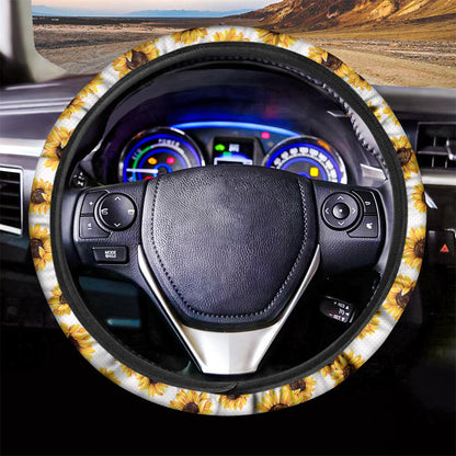 Sunflower Polka Dot Pattern Print Car Steering Wheel Cover