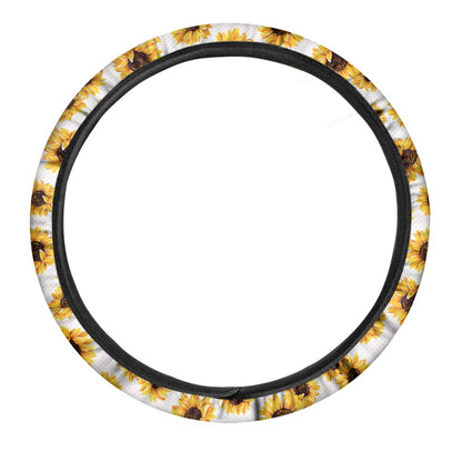 Sunflower Polka Dot Pattern Print Car Steering Wheel Cover