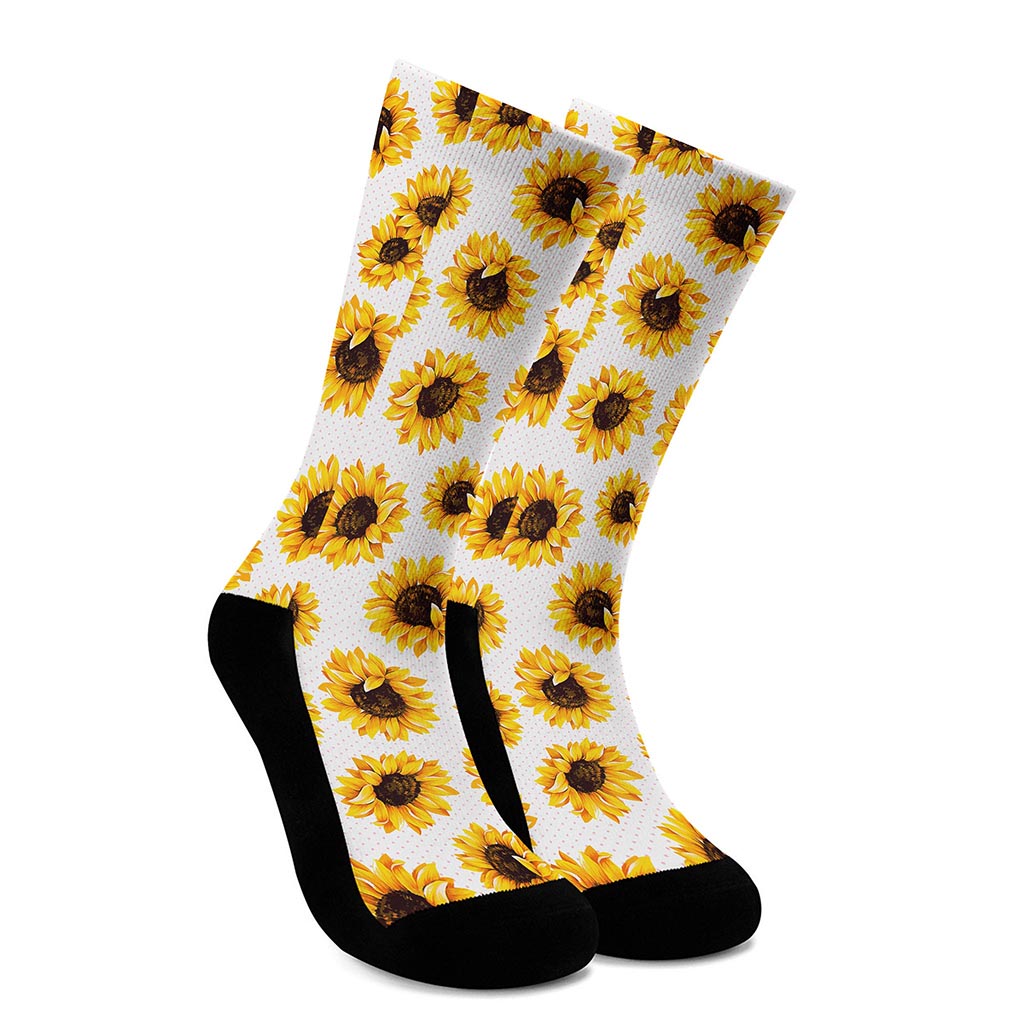 Sunflower Polka Dot Pattern Print Crew Socks