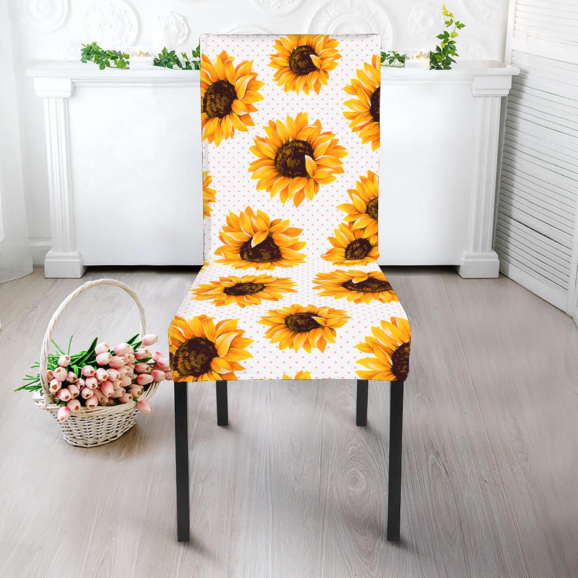 Sunflower Polka Dot Pattern Print Dining Chair Slipcover