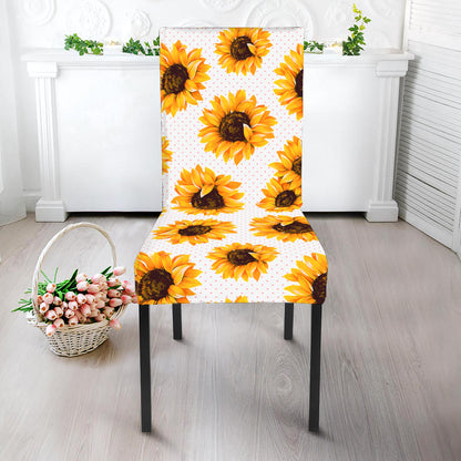 Sunflower Polka Dot Pattern Print Dining Chair Slipcover