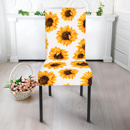 Sunflower Polka Dot Pattern Print Dining Chair Slipcover