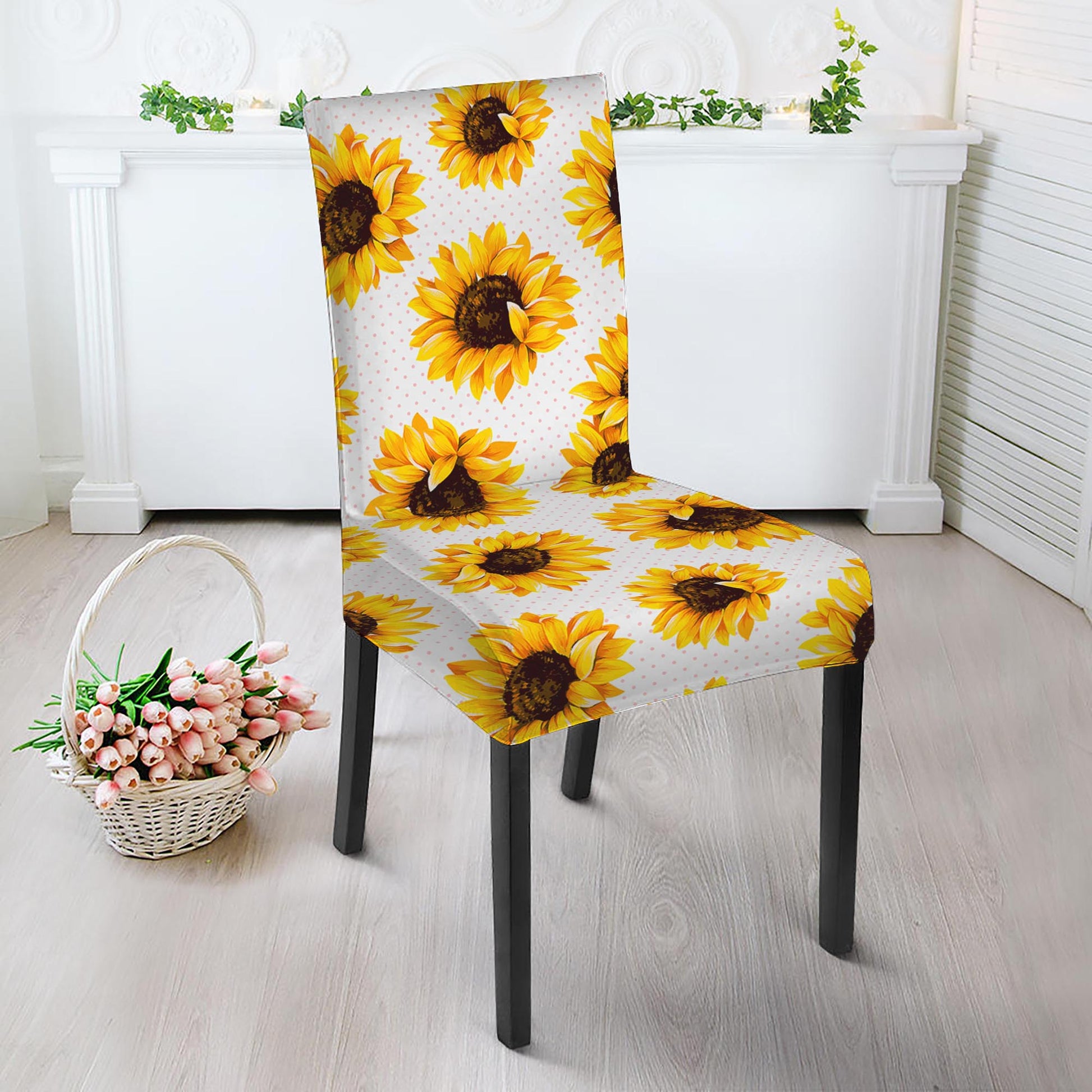 Sunflower Polka Dot Pattern Print Dining Chair Slipcover