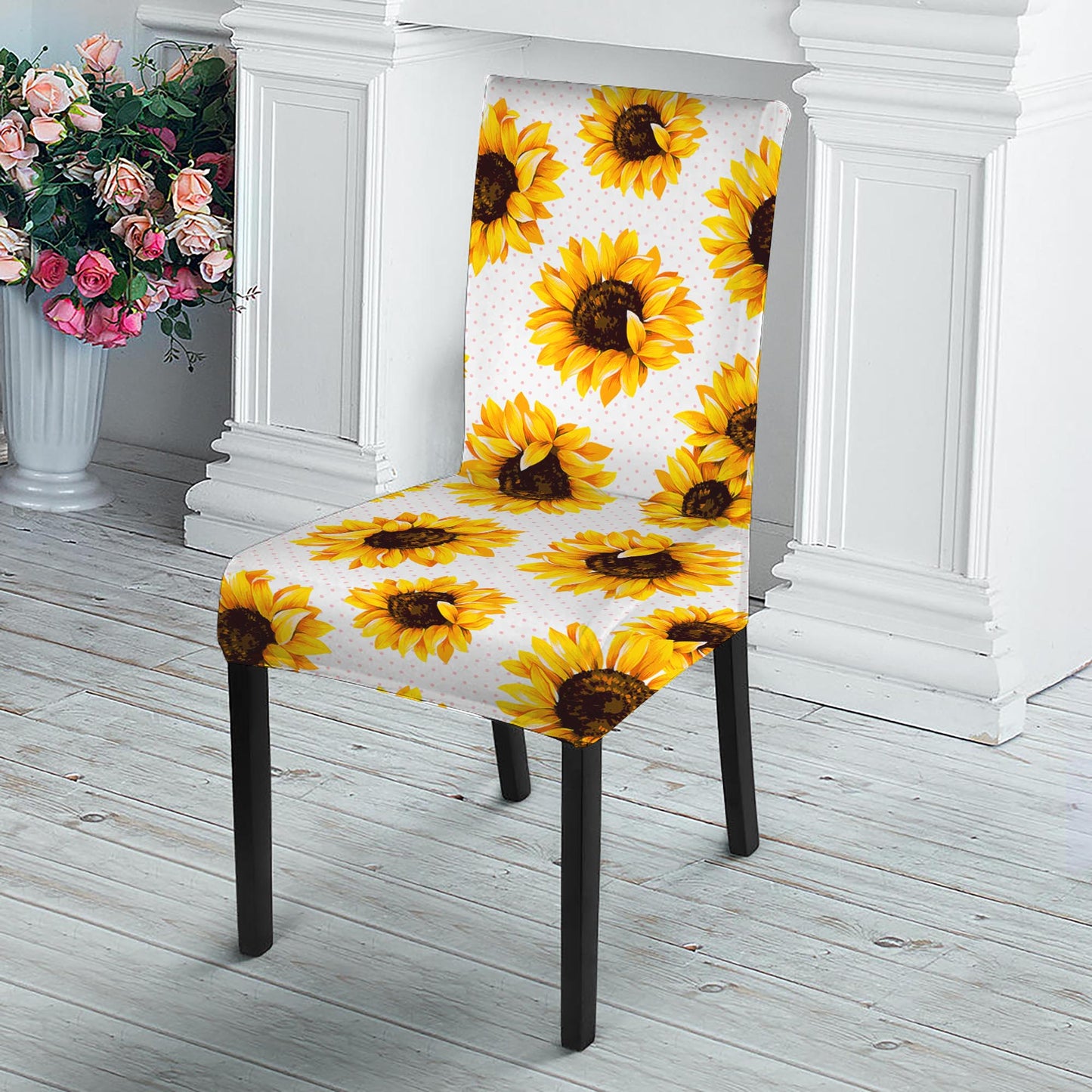 Sunflower Polka Dot Pattern Print Dining Chair Slipcover