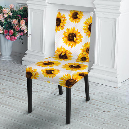 Sunflower Polka Dot Pattern Print Dining Chair Slipcover