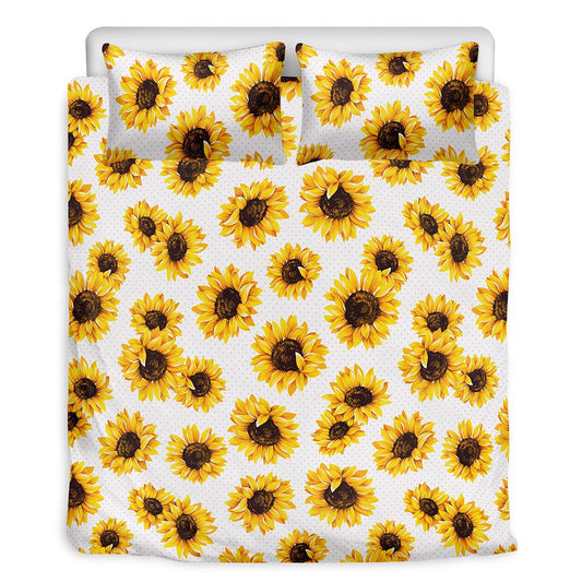 Sunflower Polka Dot Pattern Print Duvet Cover Bedding Set