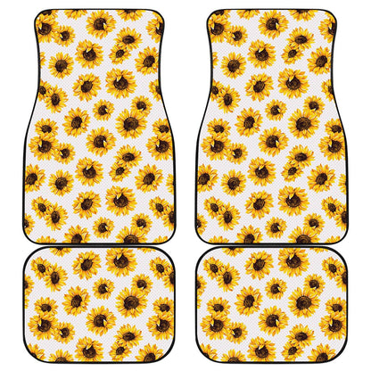 Sunflower Polka Dot Pattern Print Front and Back Car Floor Mats