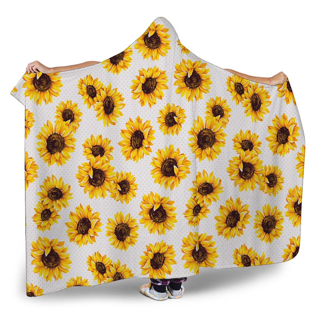 Sunflower Polka Dot Pattern Print Hooded Blanket