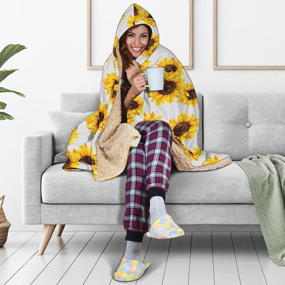 Sunflower Polka Dot Pattern Print Hooded Blanket