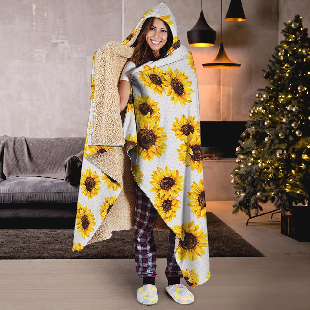 Sunflower Polka Dot Pattern Print Hooded Blanket