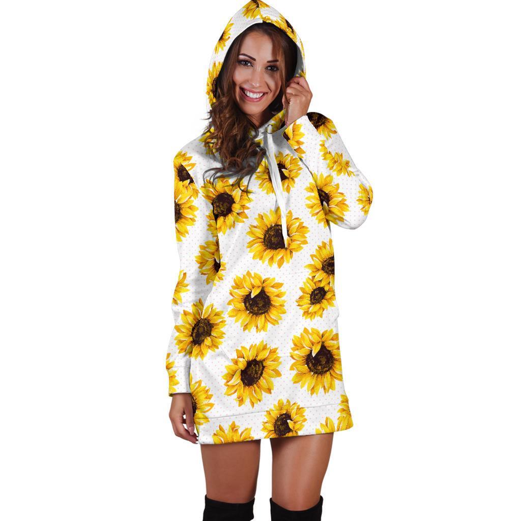 Sunflower Polka Dot Pattern Print Hoodie Dress GearFrost